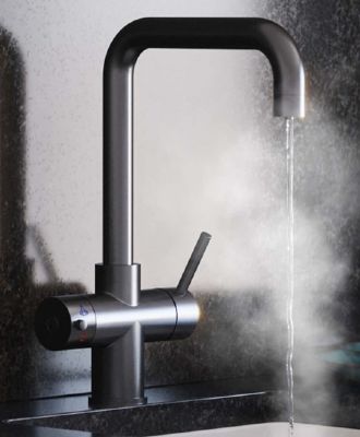 EVO ATHENA/360 SERIES 3 IN 1 GUN METAL BLACK BOILING WATER MONO DUAL LEVER 'D' SHAPED KITCHEN SINK MIXER TAP, SWIVEL SPOUT with DIGITAL TANK, BWT366GMB